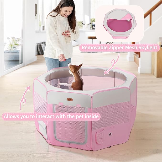 Dog Playpen, Portable Pet Play Pen Foldable Carrying Case, Puppy Pens Outsid for Small Cat Indoor/Outdoor, Removable Mesh Shade Cover