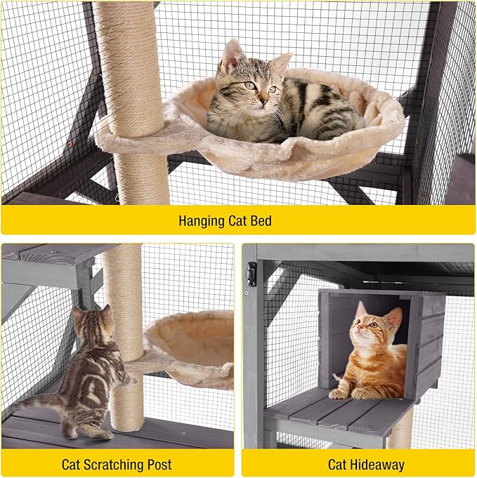 Aivituvin Catio Outdoor Cat Enclosure Wooden Cat Cage with Window Access Large Kitty House on Wheels 62.4’’ Indoor Patio