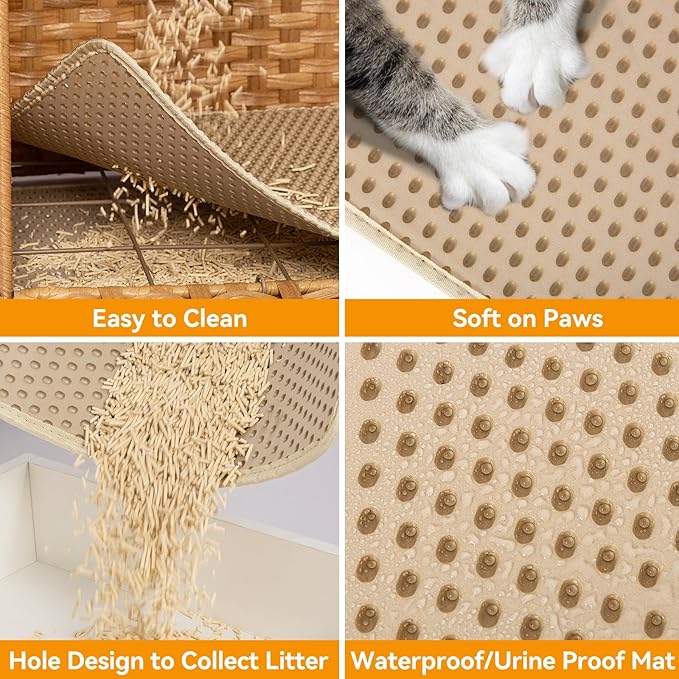 Cat Litter Box Enclosure Furniture Hidden with Soft Mat,Handwoven Rattan Cat House with Door for Large Cats Stylish Hidden Washroom Furniture for Living Room, Bedroom, or Balcony,Natural