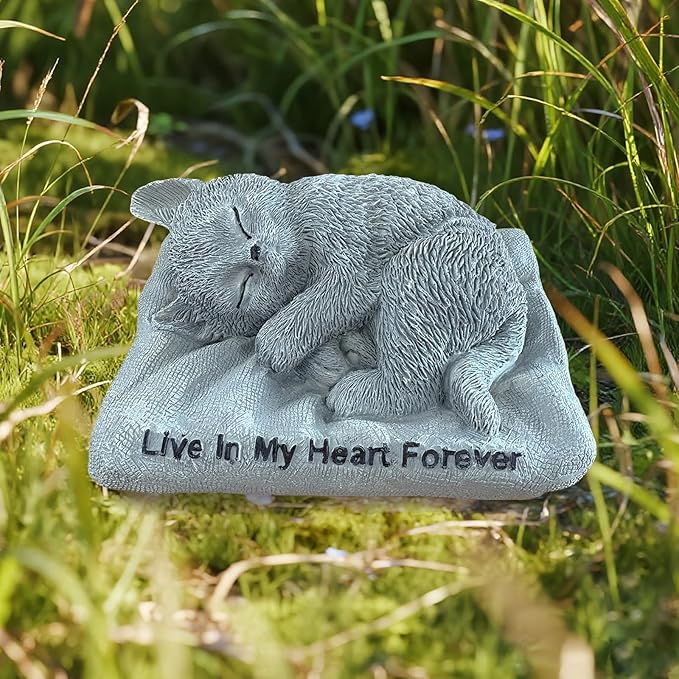 Cat Memorial Stones Grave Markers Outdoor Tribute Statue-Pet Cat Memorial Figurine Sympathy Gifts Garden Stone (Sleeping Angel cat)