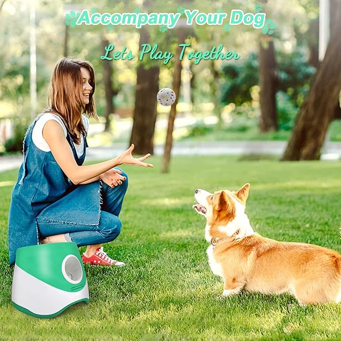 SOCO Automatic Ball Launcher for Dogs with Random Mode, 3 Settings to 45FT, Rechargeable Dog Ball Thrower with 4 ETPU Tennis Balls for Small Medium Breeds