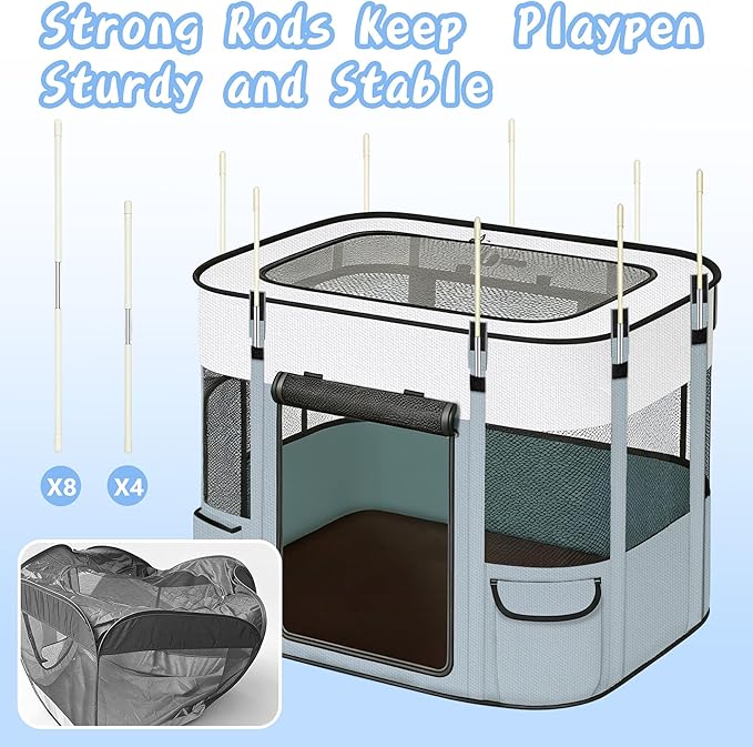 Portable Cat Playpen with Separate Areas, 2-in-1 Puppy Playpen & Cats Cage, Foldable Pet Tent for Indoor and Outdoor Use, Collapsible Tent Kennel Cage House(35.4"x27.6"x27.6", White & Grey)