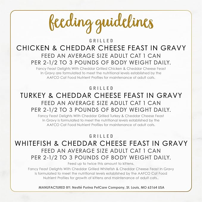 Purina Fancy Feast Delights with Cheddar Grilled Chicken, Turkey or Whitefish and Cheddar Cheese Feast in Gravy Wet Cat Food Variety Pack - (Pack of 24) 3 oz. Cans