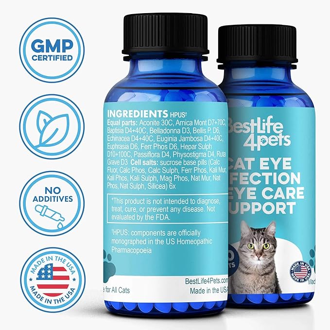Cat Eye Infection & Vision Care Support, Holistic Vision Support for Cats & Kittens, Soothes Eye Infections, Conjunctivitis, Swelling, and Discharge, Easy to Use, 400 Odorless, Tasteless Pills