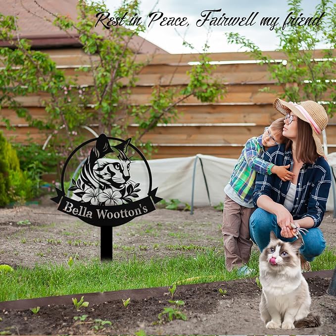 Custom Cat Grave Marker Outdoor, Personalized Metal Cat Memorial Grave Stake with Name and Date, Outdoor Waterrproof Cats Memorial Plaque