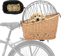 Rear Bike Basket for Dogs, Wicker Pet Bicycle Carrier for Small Dog Cat with Protective Grille Liner Eco Friendly Natural Rattan Doggy Back Luggage Rack Seat (Brown Style1)