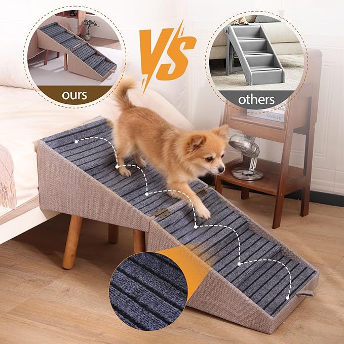21.06”H Dog Stairs for High Bed, 6-Step Pet Stairs with Split Ottoman Design - Tall Dog Steps Convertible to Bedside Table Nightstand, Large Non-Slip Stairs for Big Medium Dogs to Bed