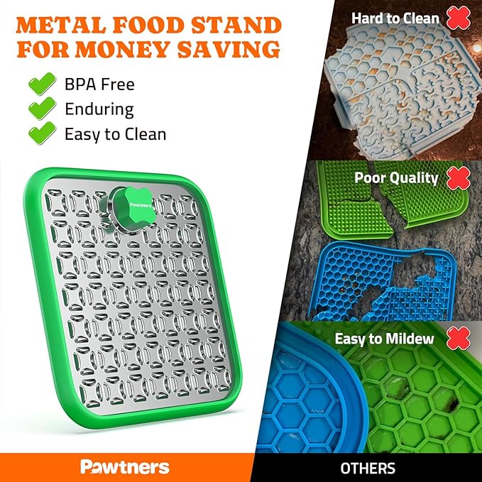 Lick Mat for Dogs: 2 Pack Stainless Steel Lick Mat for Cats, Crate Lick Mat for Dogs Large Breed, Dog Slow Feeder Mat for Bathing Grooming, Slow Feeding, Boredom & Anxiety Reducer, Green