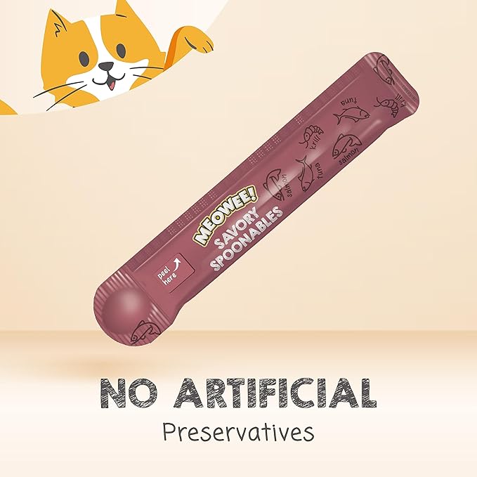Savory Spoonables with Real Salmon, Tuna and Krill for Cats, 4 Count, Treat Your Cat to Triple Flavor Squeezable Lickable Wet Treats with Built-in Spoon for Less Mess (Pack of 2)