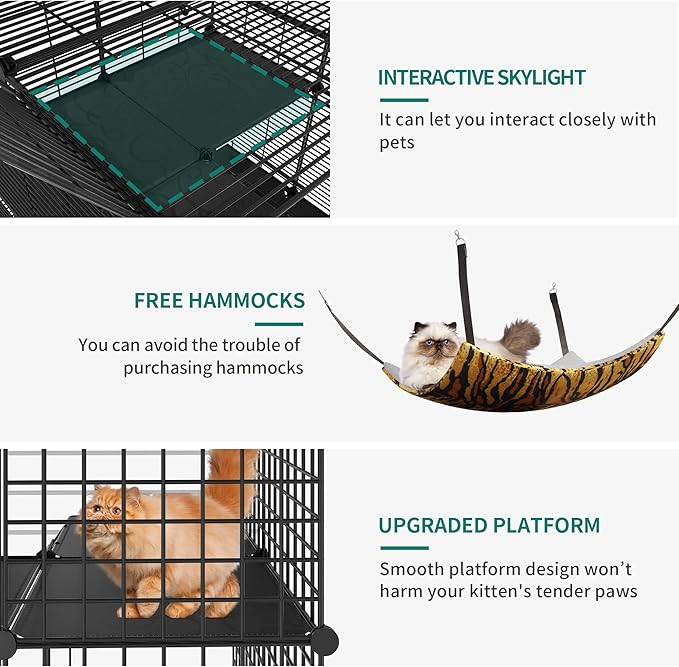 YITAHOME Large Cat Cage with Storage Cube DIY Indoor Catio Cats Enclosures Metal Cat Playpen with Large Hammock for 1-4 Kittens 4 Tiers Cat Kennel