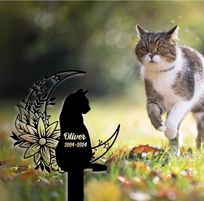 Pet Grave Markers Cat, Custom Pet Memorial Headstone with Name & Dates, Personalized Cat Tombstone for Garden or Pet Cemetery – Multiple Sizes & Colors