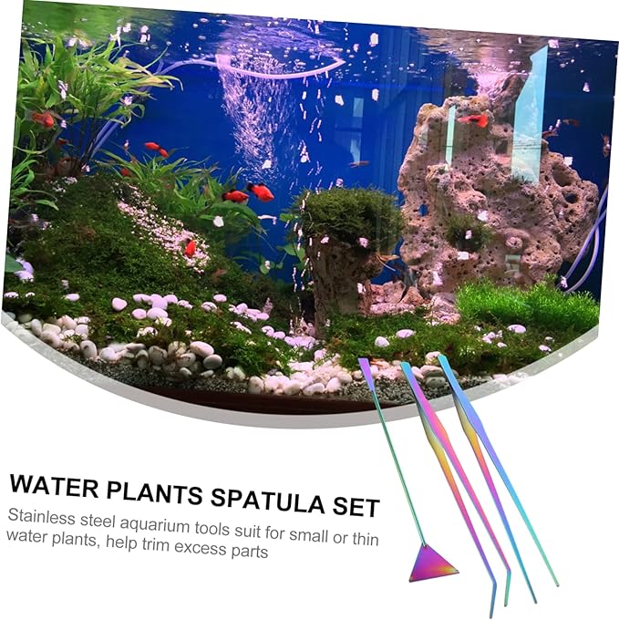 VANZACK 3pcs Goldfish Tank Cleaning Kit Stainless Steel Spatula Tweezers Set for Water Plants Care Easy to Use Store