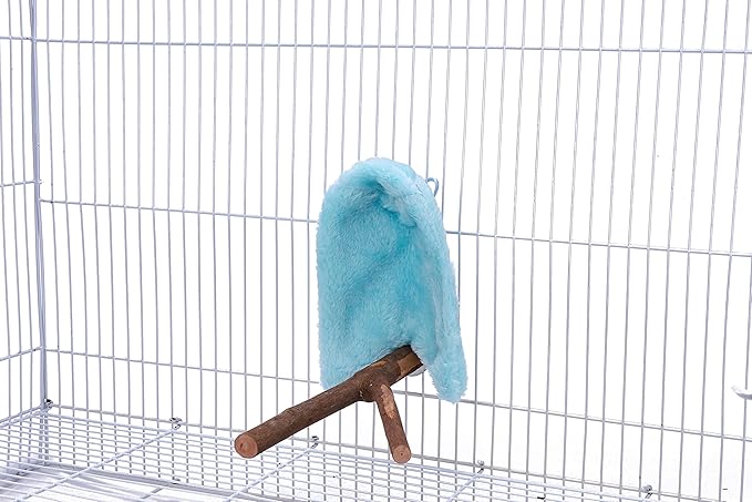 Comfort Corner Fleece Bird Blanket Parrot Cage Snuggle Hut Warm Bird Nest House Bed Hanging Hammock Toy for Parakeet Cockatiel Pigeon Small Animals Shelter Plush Bedding(Blue/L)