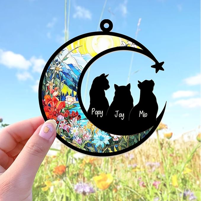 Personalized Cat Memorial Suncatcher – Custom Pet Suncatcher with Name and Breed for Up to 3 Cats, Sympathy Gift for Pet Loss, Memorial Gift for Cat Lovers