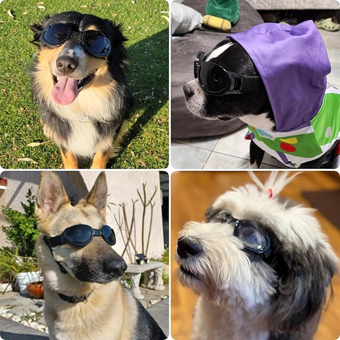 PETLESO Dog Goggles Medium Breeds, Clear UV Protection Dog Sunglasses with Black Replaceable Lenses, Adjustable Doggy Glasses for Outdoor Activities Hiking/Camping Windproof Pet Eyewear