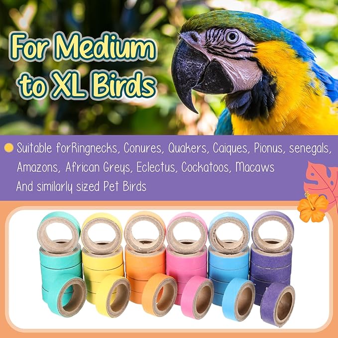Skyygemm 36 Pcs Bagels Bird Toys Bulk for Parrots Cardboard Core Bird Toy Chewing Shredding Foraging Play Foot for Medium and Large Parrot Mini Macaws African Greys Cockatoos