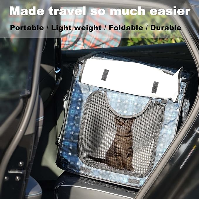 Pop up Large Cat Carrier, 30'' L Kennel Soft Crates with Portable Mini Cat Carrier,Travel Littler Box, Mattress,Food Bowl,4 Stakes and Carry Bag