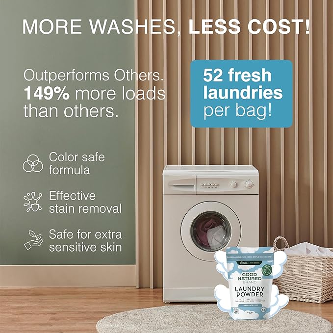 Good Natured Brand | Pet Stain & Odor Remover for Laundry | Pet Laundry Detergent for Dogs Beds, Cat Pee, Smell, Dog Drool | Hypoallergenic & Non-Toxic | Unscented | 47oz 94 Loads