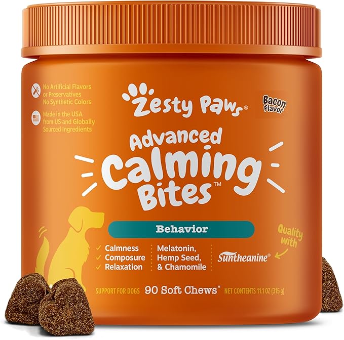 Zesty Paws Calming Chews for Dogs - for Everyday Stress, Relaxation, Composure, and Separation Bacon 90 Count