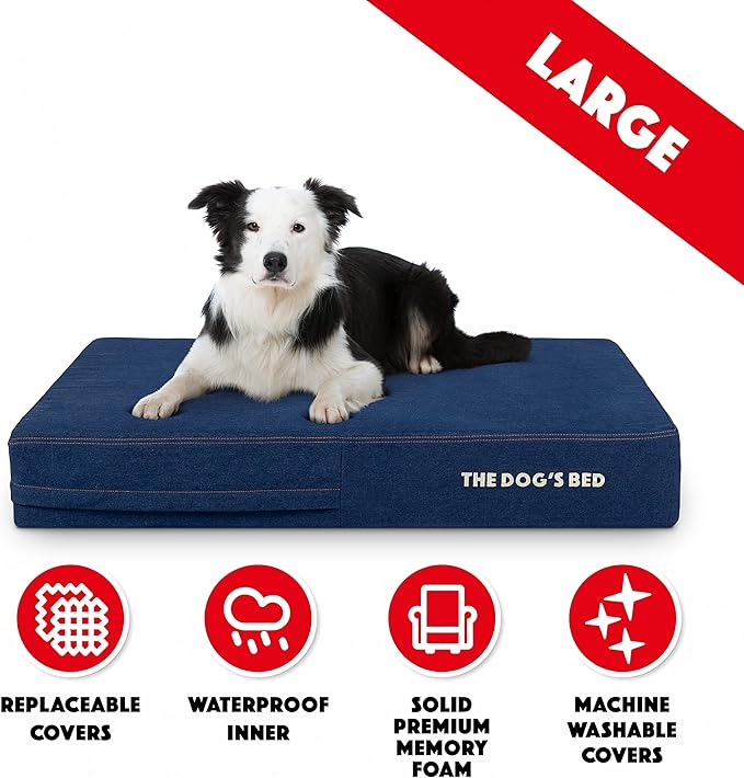 The Dog’s Bed Orthopedic Memory Foam Dog Bed Mattress, Oxford Fabric, Real Blue Denim, Large, 6-Inch