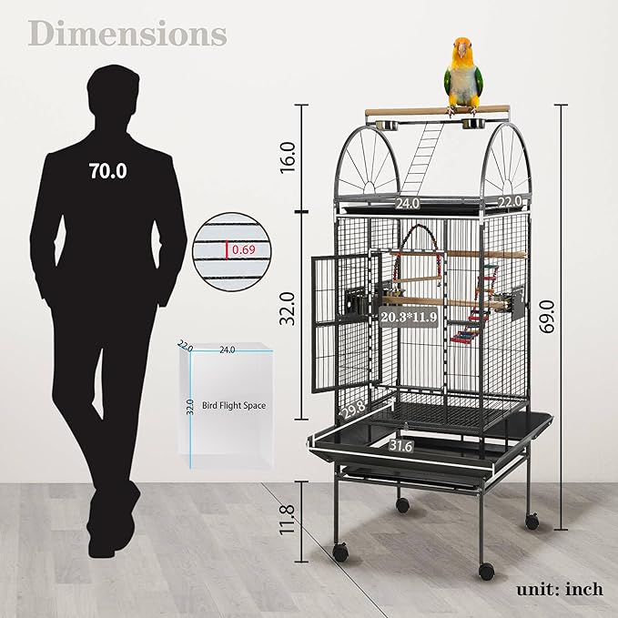 69-inch Large Bird Cages for Parrots,Large Parrot Cages for Large Birds, Flight Cage for Birds,Large Parakeet Cage with Birdcage Cover for African Grey,Quaker,Cockatiel,Green Cheek Conure