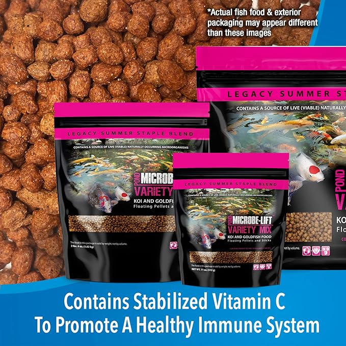 MICROBE-LIFT MLLVMMD Variety Mix Floating Fish Food Pellets and Sticks for Ponds, Water Gardens, and Fountains, for Live Goldfish and Koi, 2.25 Pounds