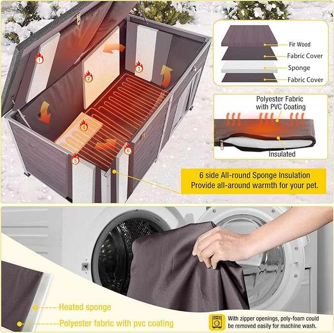Aivituvin Heated Dog House Outdoor 59" Extra Large Insulated Dog Kennel with Heater for Winter,Waterproof Dog Cage for Large & Medium,Small Dogs,All-Around Iron Frame