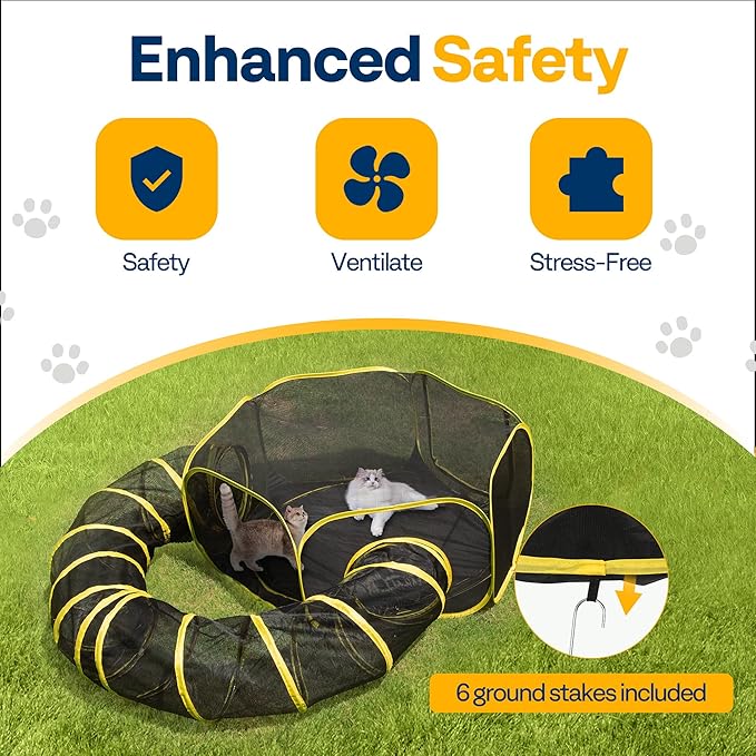 VIVOHOME Outdoor Cat Enclosures 2-in-1, Portable Catio w/Cat Tent, Circle Playpen Tunnel, for Kitty and Small Animals,w/Storage Bag Removable Bottom