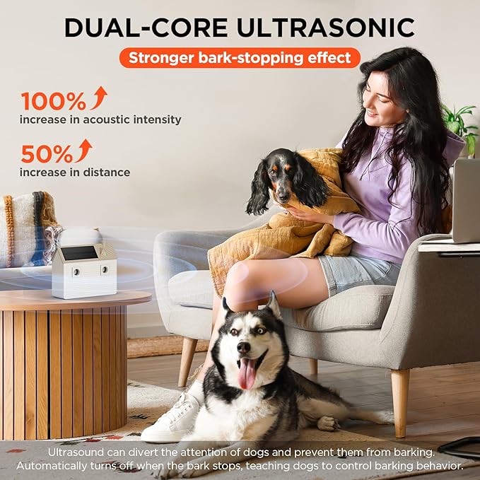 Ultrasonic Dog Bark Deterrent Devices,Anti Barking Device,Dog Barking Silencer Up to 50 FT,3 Modes,Solar and USB Dual Charging Function,Indoor Outdoor for Dogs Training & Behavior Aids,Beige