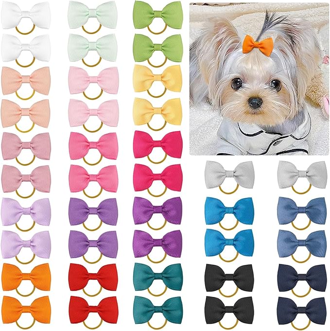 Yxiang Puppy Dog Small Hair Bows with Rubber Bands 40PCS Dog Bows Pet Grooming Hair Accessories for Yorkie Doggies Girl Puppy