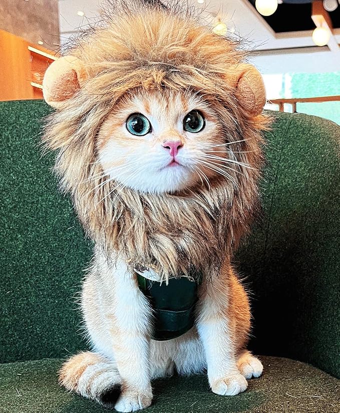 Lion Mane Wig for Cat,Cat Costume,Puppy Costume,Funny Pet Costumes for Halloween Christmas, Funny Pet Clothing Accessories (Large, Dark Brown)