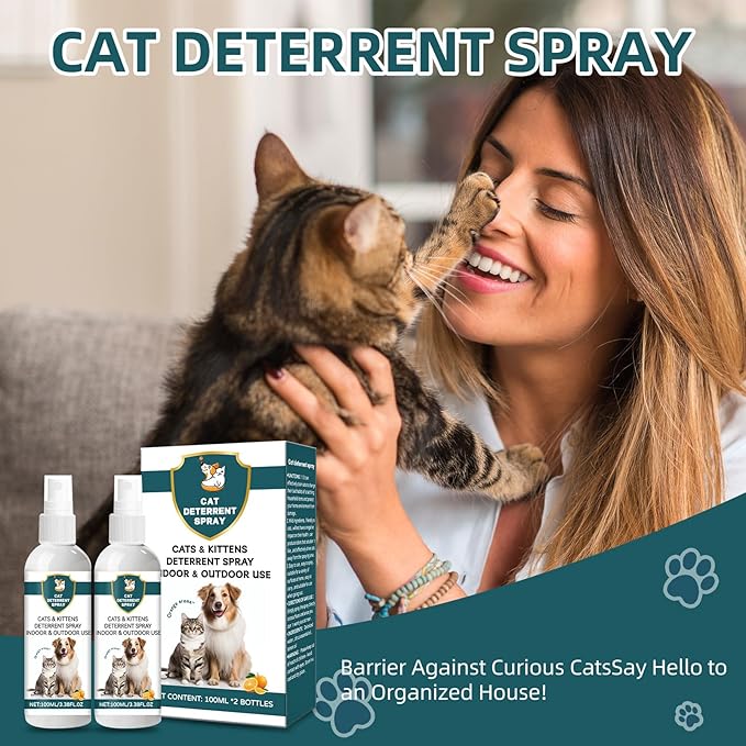 Cat Deterrent Spray - Safe Non-Toxic Anti-Scratch Repellent for Dogs and Kittens, Protects Furniture, Carpets, Curtains, Plants,Indoor and Outdoor Use,Natural Citrus Scent（2 * 100ML）