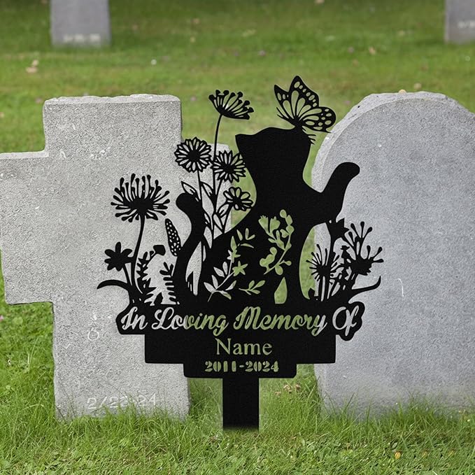 Custom Cat Grave Marker Outdoor, Personalized Metal Cat Memorial Grave Stake with Name and Date, Outdoor Waterrproof Cats Memorial Plaque