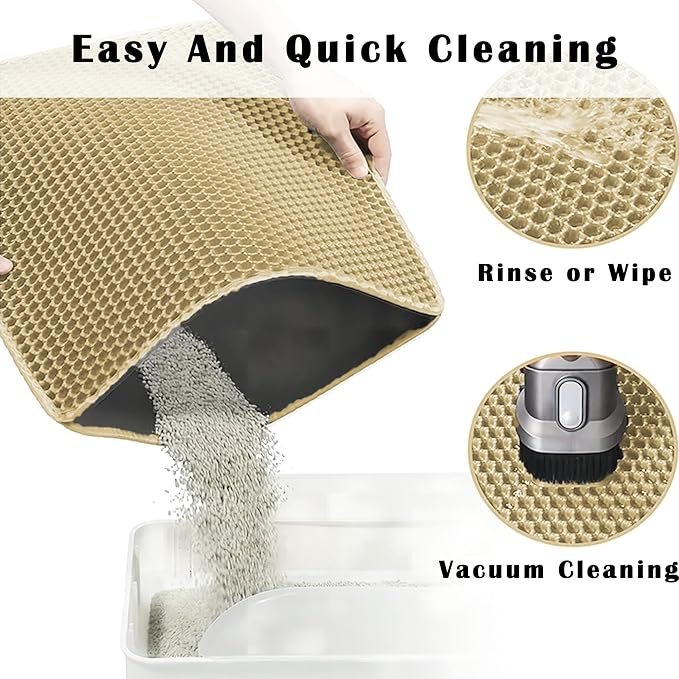 HCY&WLD 2-Pack Cat Litter Mat, Double Layer Honeycomb Waterproof Urine Proof Non-slip Litter Trapping Mat, Less Waste, Easy to Clean Cat Litter Box Mat, Kitty Indoor Supplies (Khaki, 30x22 Inches)