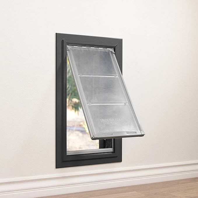 Endura Flap Pet Door for Walls in Black | Energy-Efficient Single Flap Design for Wall Installations | All-Weather Protection with All-Metal Telescoping Tunnel | Black, Large, Single Flap