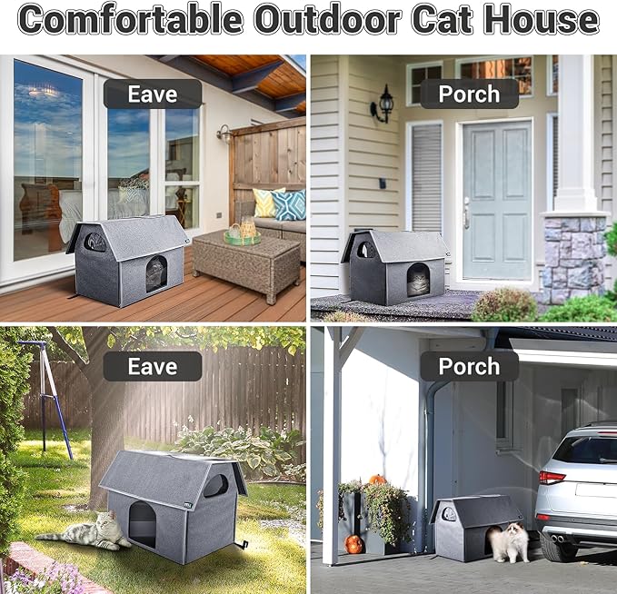 MIU Color Outdoor Cat House, Extra Large Weatherproof Cat Houses for Outdoor Cats, Warm Feral Cat Shelter with Removable Soft Mat, Big Cat Bed, 20.5"x17.5"x16.6"