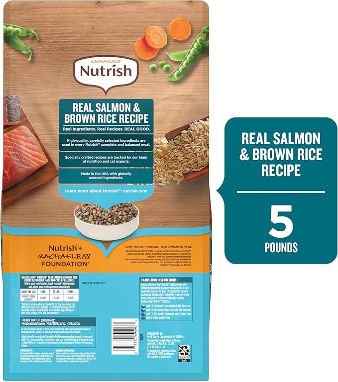 Nutrish Rachael Ray Dry Cat Food Real Salmon & Brown Rice Recipe, 5 lb. Bag