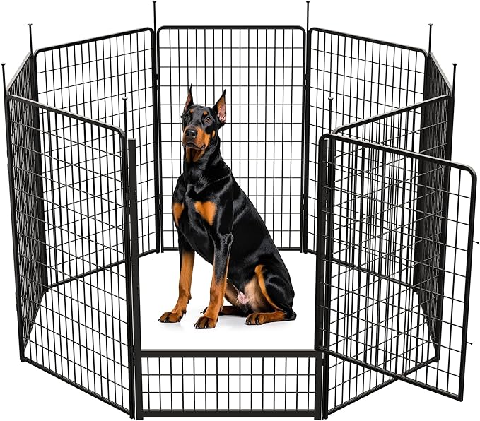 SunsGrove Dog Playpen with Wider Door, Heavy Duty Dog Pen, Anti Rust Dog Fence, Easy Insert into Soil, Pet Playpen for Yard RV Camping (50 inch, 08 Panels)