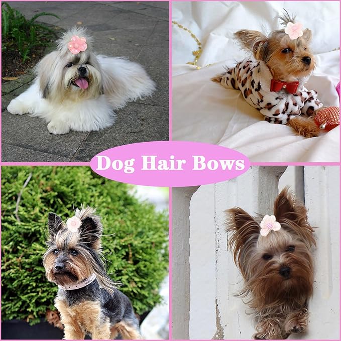 20pcs Dog Hair Bow Bowknot, Dog Bows Cute, Puppy Hair Bows Mix Styles Pet Grooming Rubber Bands Dogs Hair Accessories Handmade Hair Bows for Yorkie Puppy Dogs Flower Orange