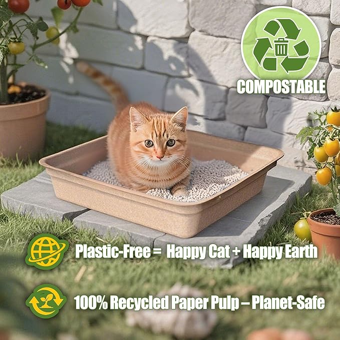 Disposable Litter Boxes for Cats Large: 2/4/6/8-Pack 17.5'' x 13.5'' Leak-Proof Sustainable for Indoor/Travel Use Standalone or as Liner 2-Pack