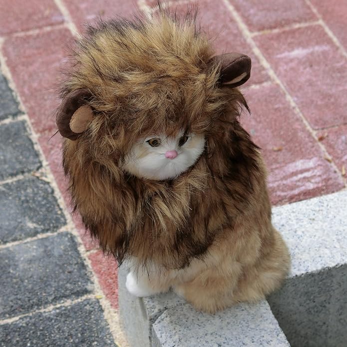 Onmygogo Lion Mane Wig for Cats and Dogs, Funny Pet Cat Costumes for Halloween Christmas, Furry Pet Clothing Accessories
