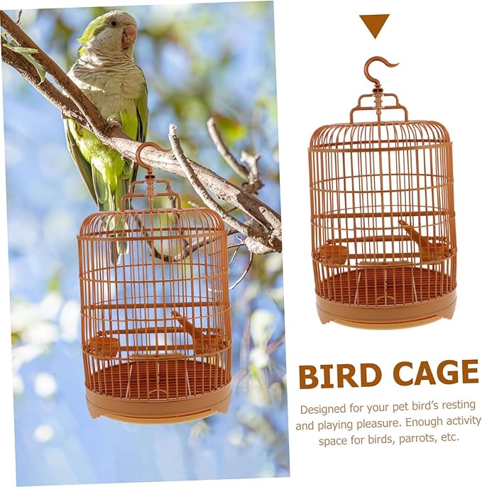 HANABASS Large Parrot Birdcage Round Plastic Budgie Cage Decorative Hook Easy- Base Parakeet Cockatiel Lovebird Pet Cage