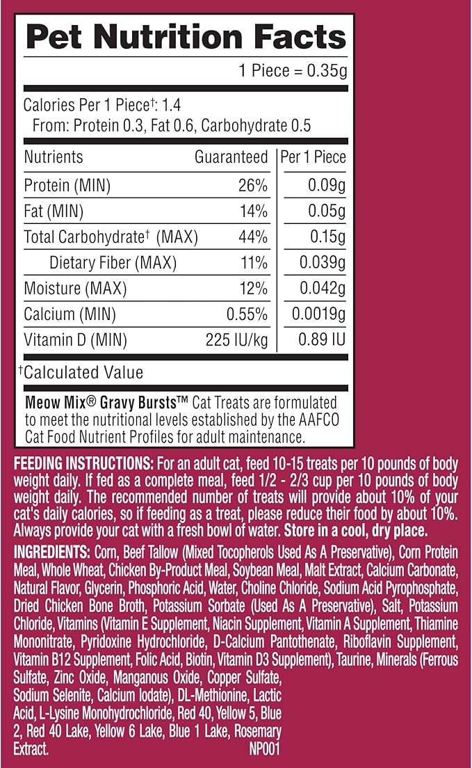 Meow Mix Gravy Bursts Chicken Flavored Cat Treats, 2.7 Oz. Bag (Pack of 5)