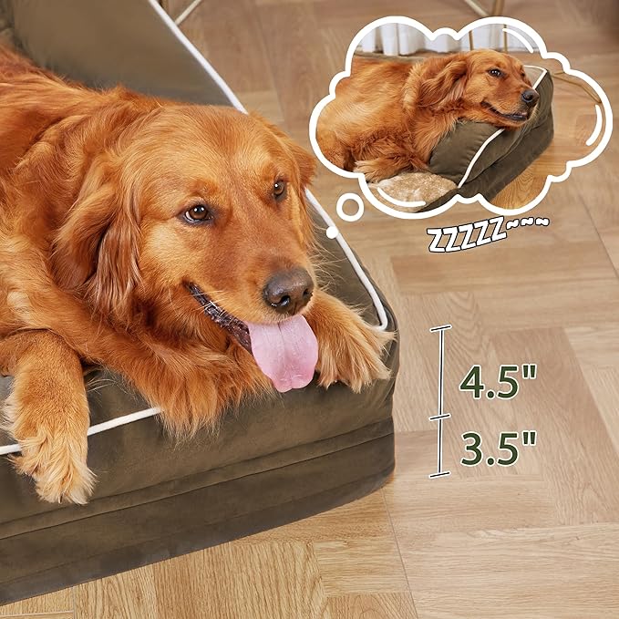 Orthopedic Dog Beds for Extra Large Dogs, Waterproof Egg Crate Foam XL Dog Bed with Sides 45x35Inch, Big Dogs Couch Beds with Removable Washable Cover and Nonskid Bottom, Brown