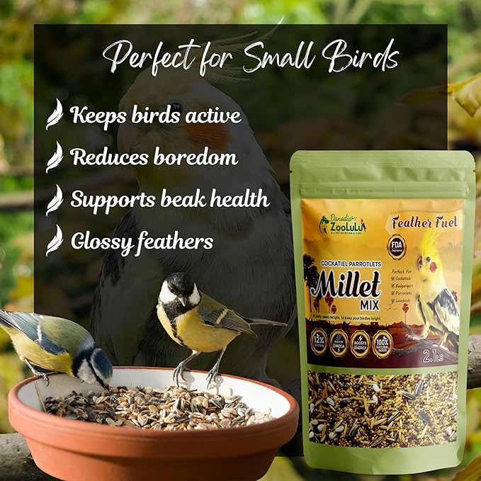 Danodia's Zoolulu Cockatiel & Parrotlet Millet Mix (450g/1 lbs) | Bird Food Blend for Cockatiels, Budgerigars, Parrotlets & Lovebirds | Daily Feeding Blend