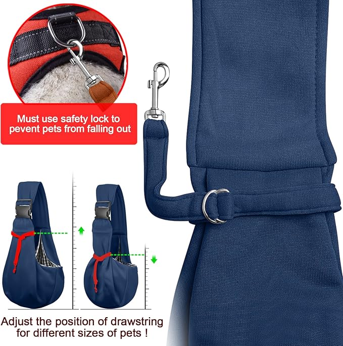 Tomkas Small Dog Sling Carrier - Zipper pocket & Adjustable strap - for 3 - 10 lbs pets(Dark Blue)
