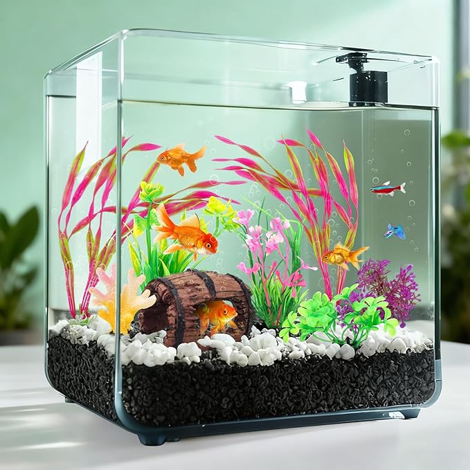 Small Fish Broken Barrel Decor Fish Tank Decorations Aquarium Accessories Plants Plastic Resin Barrel and Coral Hideout Ornaments Aquarium Decor Set 8 Pieces