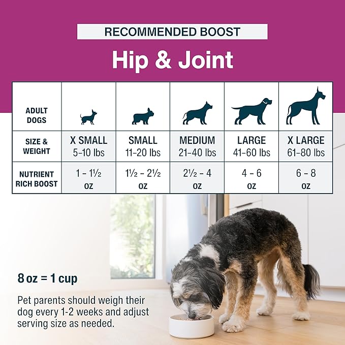 JustFoodForDogs JustFresh Boosts Hip & Joint Support Dog Food Topper with Glucosamine, Bone Broth, and Omega-3 Fatty Acids, 8 oz Pouches - 8 Pack