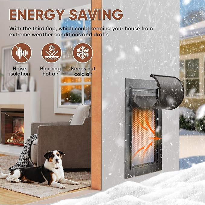 3-Flap XL Dog Door, All Aluminum Alloy Extra Large Dog Door door for Wall, Heavy Duty Pet Door Easy to Install, Energy Efficient, Telescoping Tunnel for Interior & Exterior Wall, Pet Up to 220Lb-Black