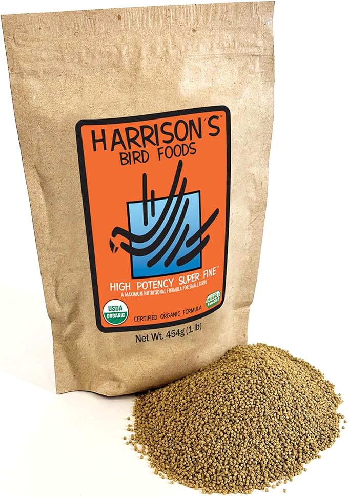 Harrison's Bird Foods High Potency Maximum Nutritional Formula for Small to Medium Birds, Certified Organic Non-GMO Pet Bird Food, Vet-Developed, Suitable for All Life Stages, 454 g/ 1 lb